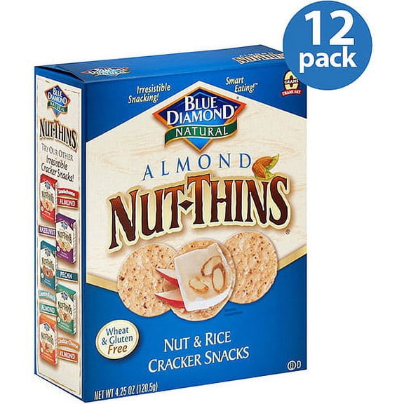 Blue Diamond Natural Almond Nut-Thins Nut & Rice Cracker Snacks, 4.25 oz, (Pack of 12)
