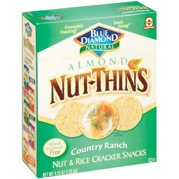 Blue Diamond Nut & Rice Cracker Snacks Country Ranch Thins (Pack of 16)