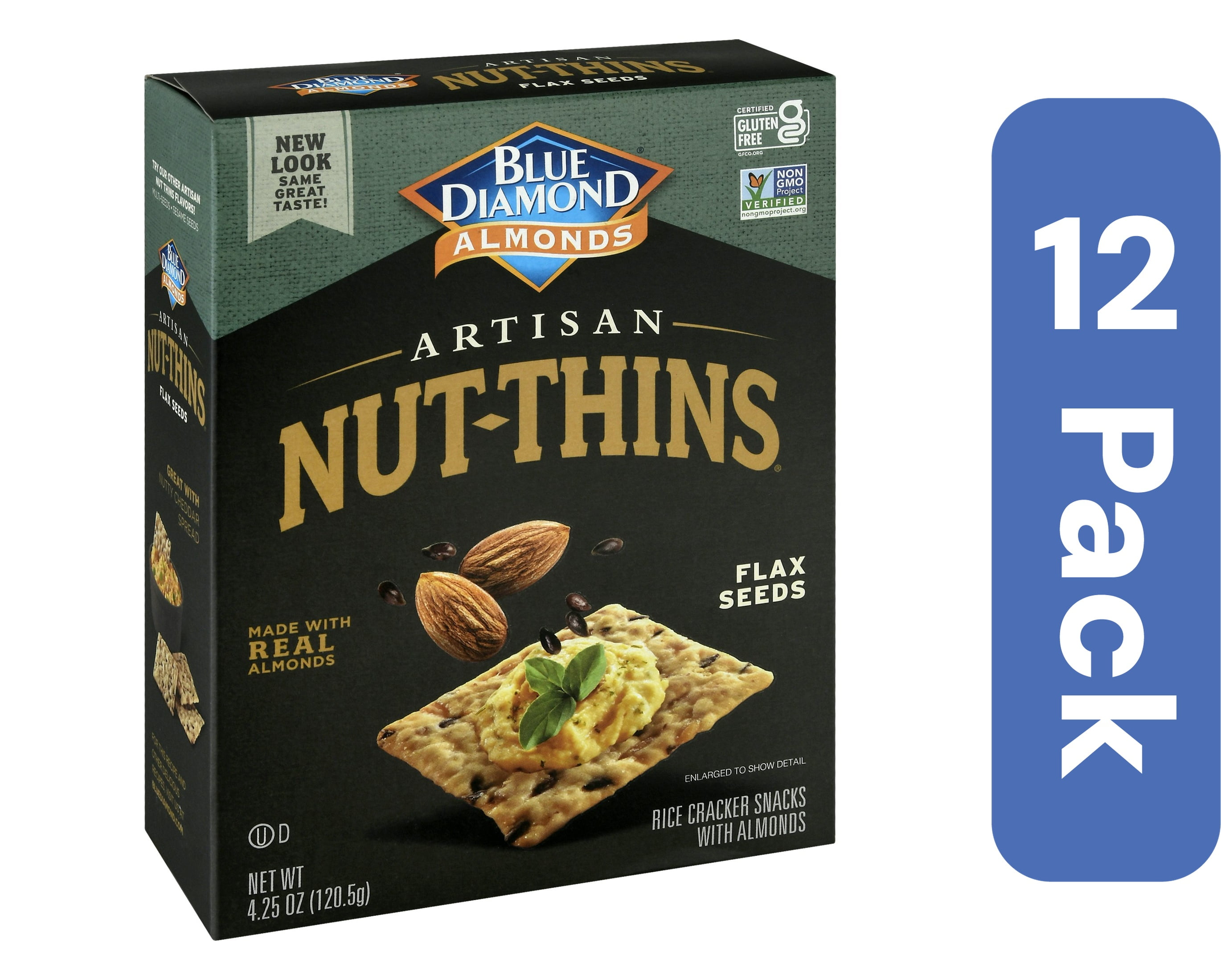 Blue Diamond Nut Thins Flax Crackers 4.25 oz (Pack of 12)