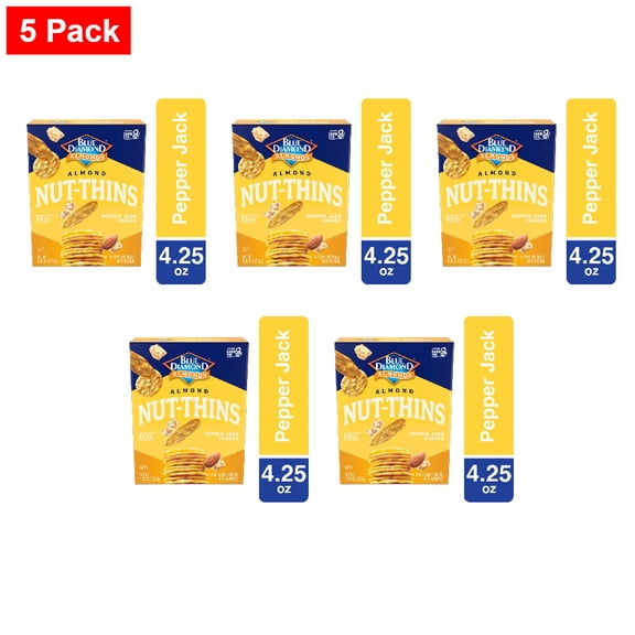 Blue Diamond Nut-Thins Pepper Jack Cheese Almond Rice Crackers 4.25 oz - 5 Pack