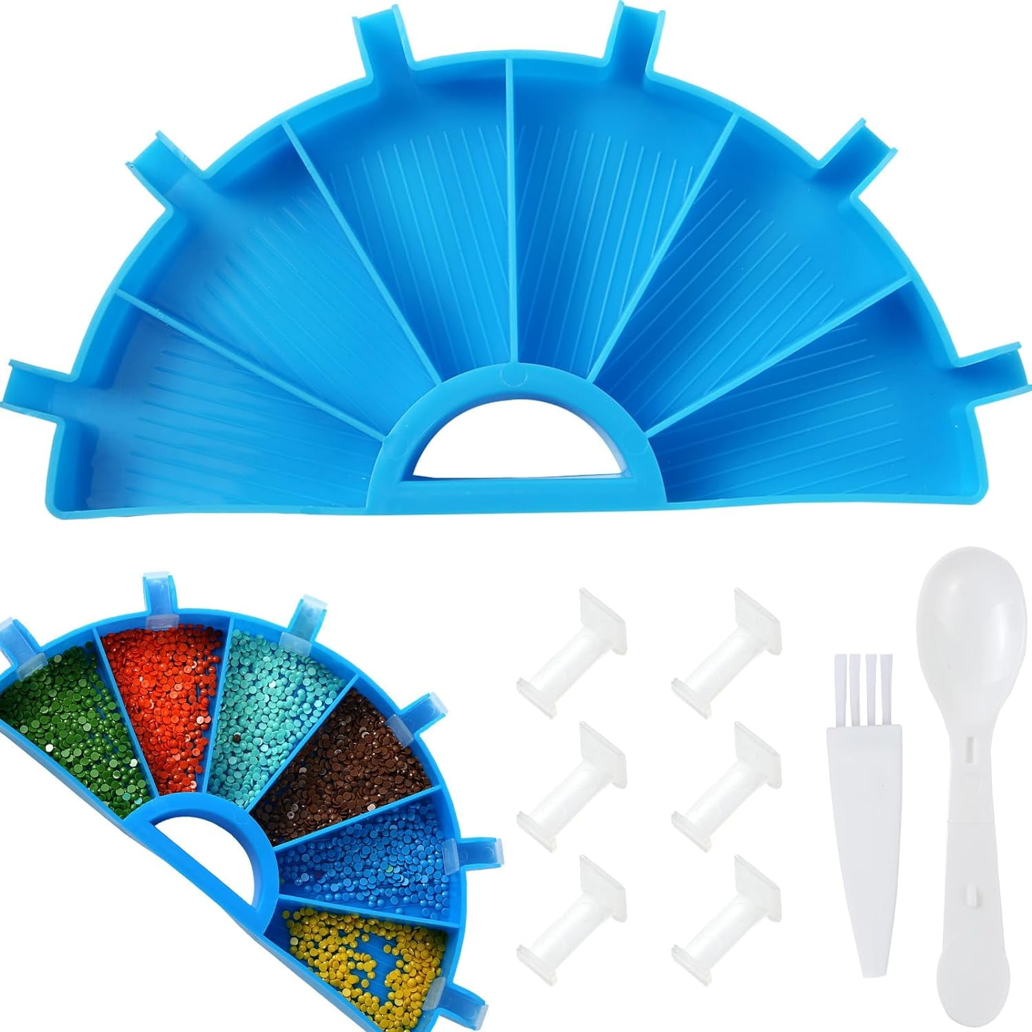 Blue Diamond Painting Accessories Tray Organizer Kits,6 Grid Plastic Diamond Art Painting Bead