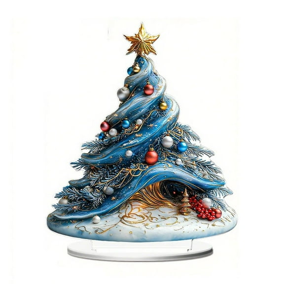 Blue Diamond Painting Christmas Tree, Ocean Theme Christmas Tree Tabletop Ornament, Xmas Tree Figurine, Colorful Ball Bauble Starfish, Diamond Art, Blue Coastal Acrylic Tree, Home Collectible, Decor