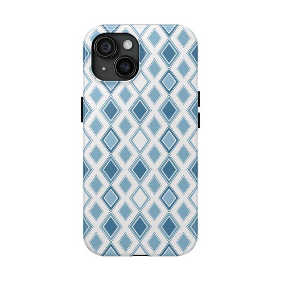 Blue Diamond Pattern Graphic Case for iPhone 11 12 13 14 15 16 17 Pro Max Plus