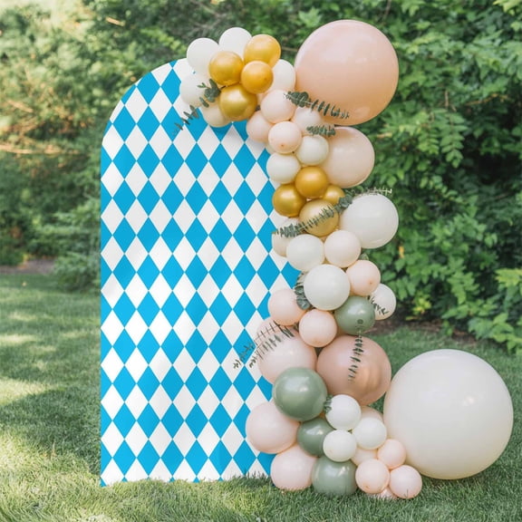 Blue Diamond Plaid Arch Backdrop Cover 6.6 FT, White Geometric Check Abstract Modern Wedding Arch Cover Stretchy Backdrop Stands Covers for Birthday Party Ceremony Banquet Decor
