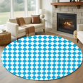 thumbnail image 1 of Blue Diamond Plaid Round Living Room Rugs 8 ft, White Geometric Check Abstract Modern Washable Large Area Rug with Non-Slip Sturdy Edge Binding Round Carpet for Dining Room Kitchen Office, 1 of 9