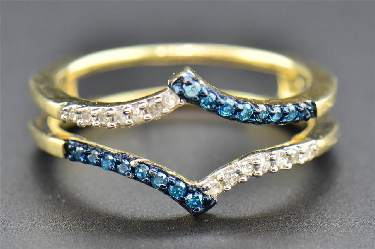 Blue Diamond Solitaire Engagement Ring Enhancer 10K Yellow Gold Wrap 0. ...