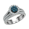 thumbnail image 1 of Blue Diamond Wedding Ring Set for Women Cluster Diamond Halo Rings 14K White Gold 0.90 CT TW, 1 of 4