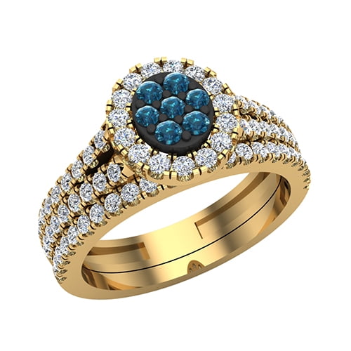 Blue Diamond Wedding Ring Set for Women Cluster Diamond Halo Rings