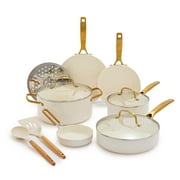 Blue Diamond White 12 Piece Nonstick Aluminum Pot and Pan Cookware Set, Gold