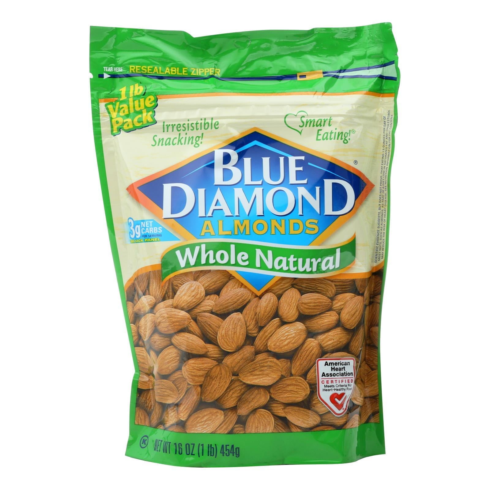 Blue Diamond Whole Natural Almonds - Case of 6 - 16 OZ - Walmart.com
