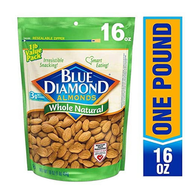 Blue Diamond Almonds, Whole Natural Nuts, Value Pack, 16 Oz Bag ...