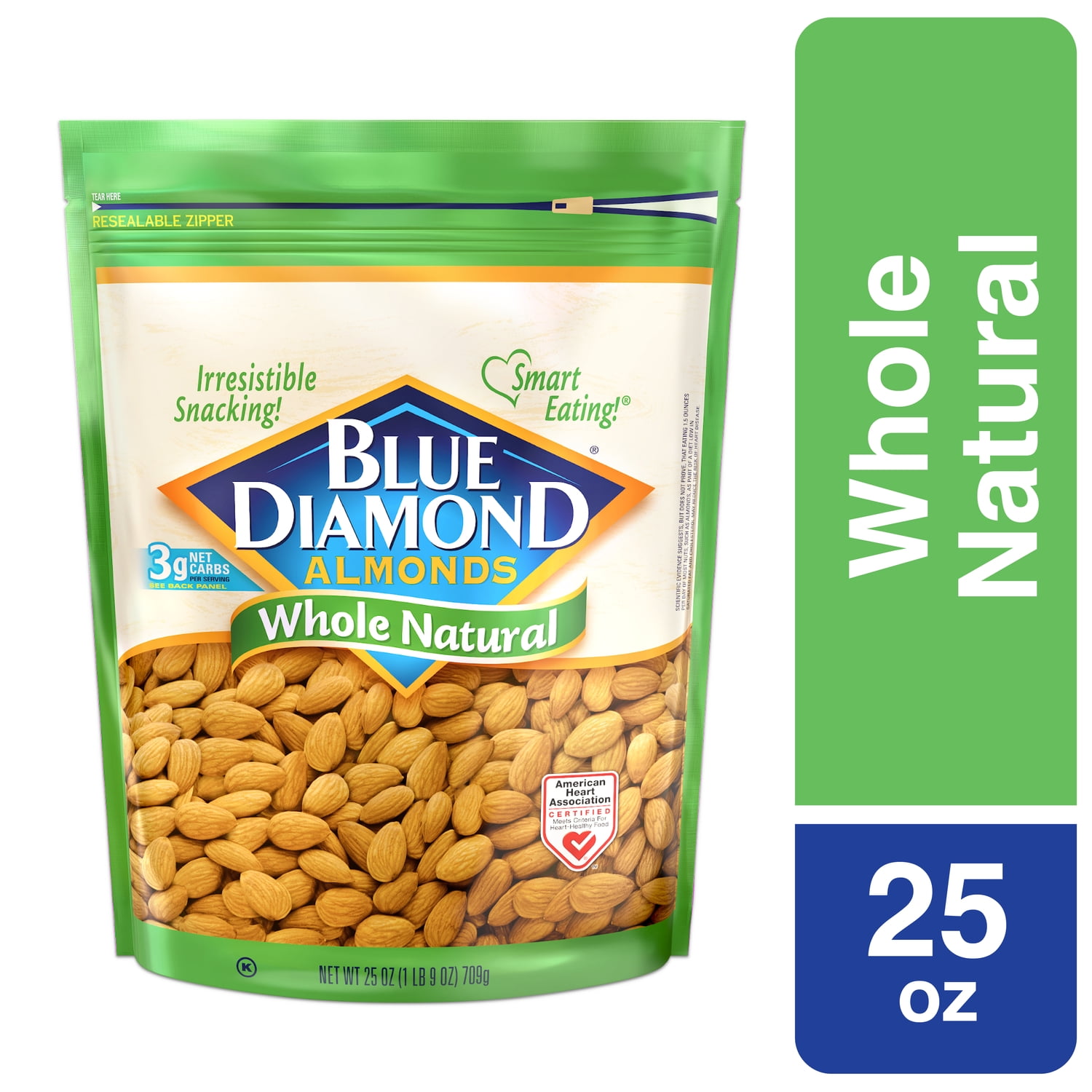 Blue Diamond Almonds, Whole Natural Raw Almonds Perfect for Gluten Free Snacking, 25 oz.
