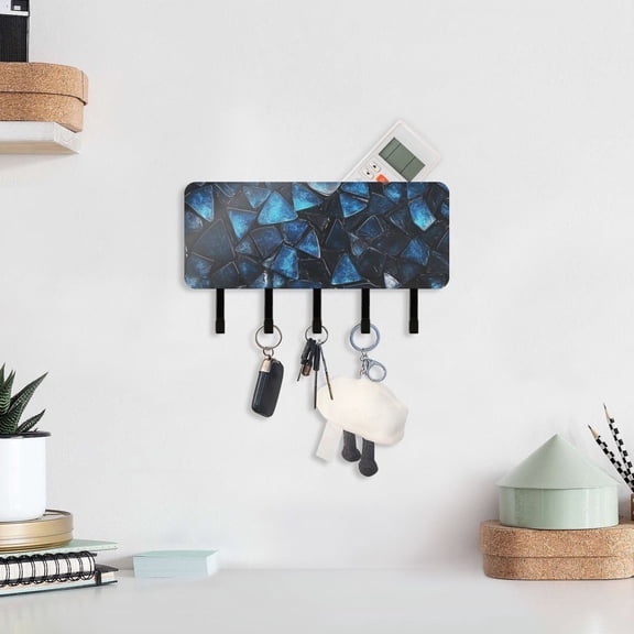 Blue Diamonds Key Holder for Wall Mail Holder Organizer with 5 Key Hooks Wall Mount Key Rack with Shelf