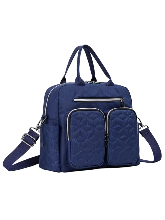 Blue Diaper Bag, Crossbody Mommy Bag with Dual Pockets, Lightweight Polyester, 13 x 11 x 1.2 in / 33 x 28 x 3 cm, Handbag with Embroidery