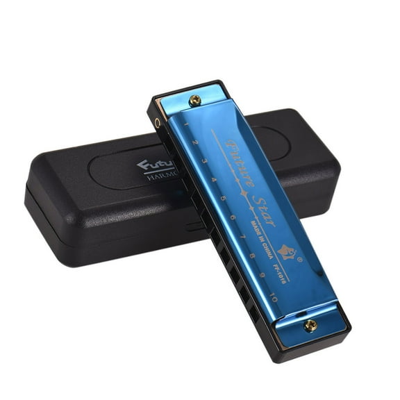 Blue Diatonic Harmonica in Key of C, 10-Hole Mouthorgan with ABS Reeds and Mirror Surface, Perfect Blues Harmonica for Beginners, Professionals, and Kids