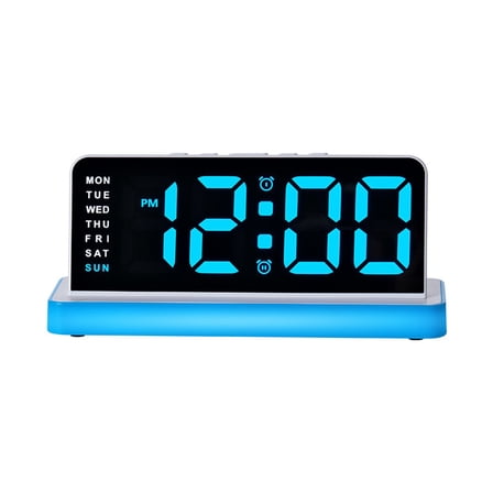 Blue Digital Wall Clock Led Digital Clock With Large Display Alarm and Calendar Temperature Display for Living Room Bedroom Office and Store
