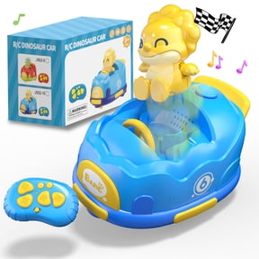 Blue Dinosaur Bumper Car for Kids, Single RC Battle Bumper Car with Mist Spray, LED Lights, Music & Collision Bounce Effect