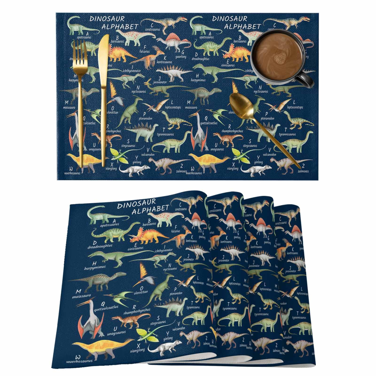 Blue Dinosaur Placemats Set of 8 Vintage Letters Farm Animals Place ...