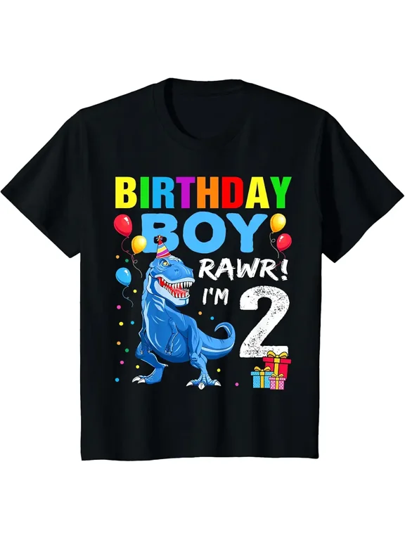 Blue Dinosaur Rawr I'm 2 Birthday Boy T-Shirt For Boys Funny Cute Style Second Birthday Gift Unisex Short Sleeve Cotton Tee