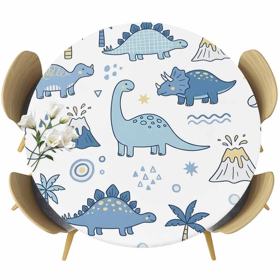 Blue Dinosaur Round Tablecloth 36-44 Inch Round Fitted Table Cloth with ...
