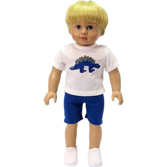 Blue Dinosaur Short Set For 18 Inch Dolls