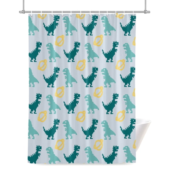 Blue Dinosaur Shower Curtains for Bathroom, Pixel Art Style Cartoon Green Animals Farmhouse Waterproof Fabric Shower Curtain for Bathroom Bathtub Decoration, Machine Washable 36"x72"