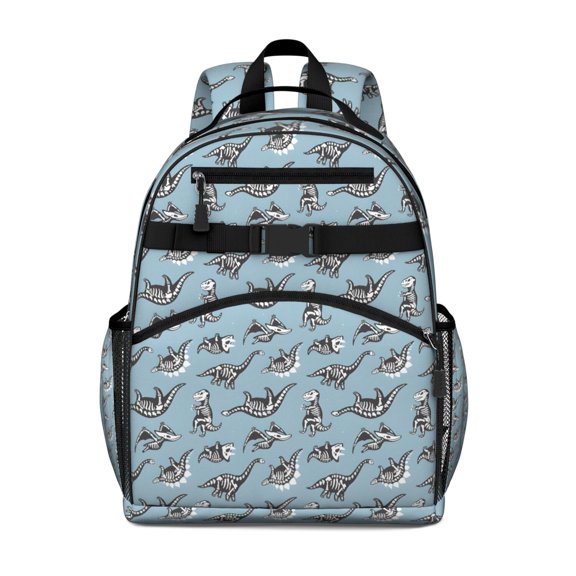 Blue Dinosaur Skeletons Pattern Backpack for School,Cute School Bag,Schoolbag with Adjustable Shoulder Straps & Padded Back,15.25"x11.5"x5.25"