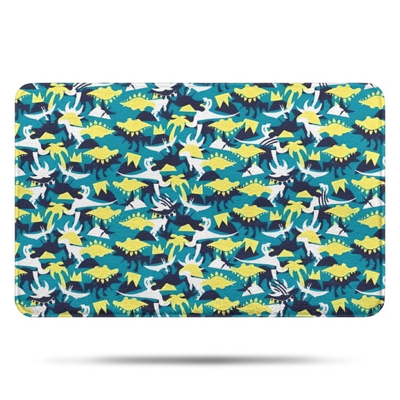 Blue Dinosaurs Camouflage Pattern Bathroom Rugs Mat,Non Slip Microfiber Bathroom Rug,Rubber Backing,Soft Bathroom Mats for Bathroom Floor,Tub and Shower,17x27in(43x68cm)
