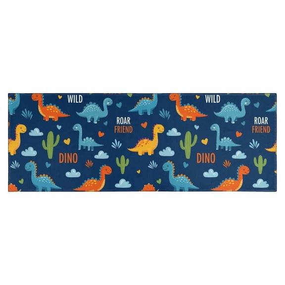 Blue Dinosaurs with Clouds and Text Kitchen Rug Mat,Kitchen Runner Rugs Non Skid Washable,Decorative Kitchen Floor Mats for Kitchen,Sink,Laundry,17"X47"