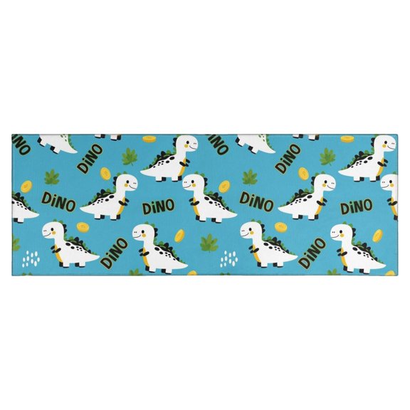 Blue Dinosaurs with Coins Dynamic Kitchen Rug Mat,Kitchen Runner Rugs Non Skid Washable,Decorative Kitchen Floor Mats for Kitchen,Sink,Laundry,17"X47"