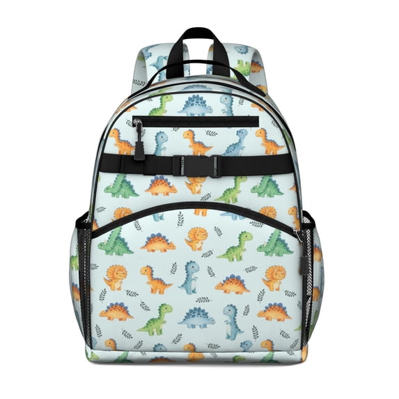 Blue Dinosaurs Leaves Pattern Cute School Backpack Bag for School with Padded Back and Adjustable Shoulder Straps 15.25"x11.5"x5.25"