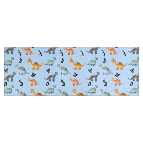 Blue Dinosaurs Leaves Pattern Kitchen Rug Mat,Kitchen Runner Rugs Non Skid Washable,Decorative Kitchen Floor Mats for Kitchen,Sink,Laundry,17"X47"