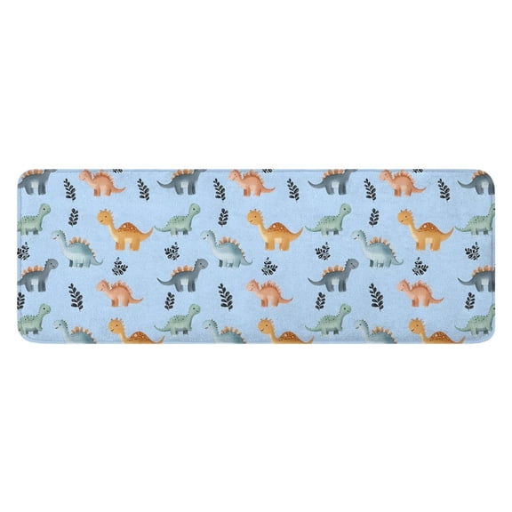 Blue Dinosaurs Leaves Pattern Kitchen Rug Mat,Kitchen Runner Rugs Non Skid Washable,Decorative Kitchen Floor Mats for Kitchen,Sink,Laundry,17"x47.2"