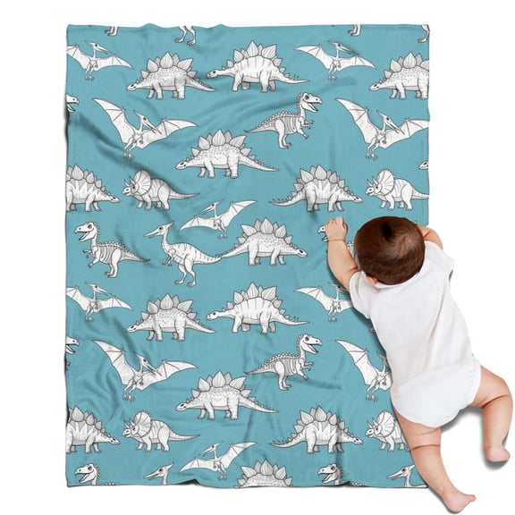 Blue Dinosaurs Skeletons Pterosaurs Pattern Blanket,Comfortable Soft Lamb Wool Throw Blanket,All Season,Warm Lightweight Blankets for Sofa Bed Couch Living Room Chair,30"x40"