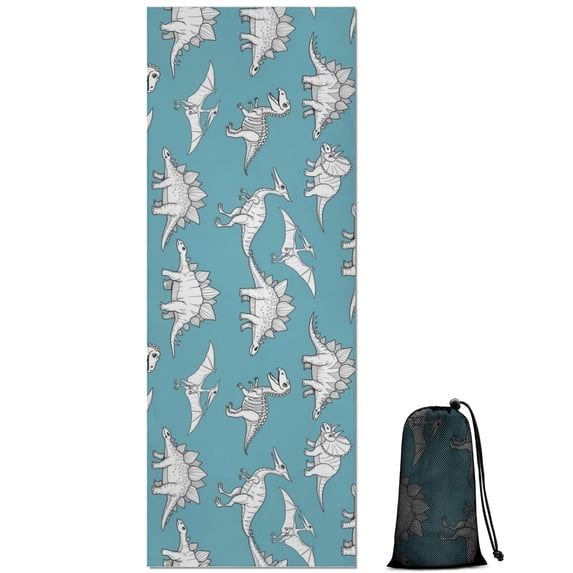 Blue Dinosaurs Skeletons Pterosaurs Pattern Hot Yoga Mat Towel Non Slip for Hot Yoga - Quick-Drying Yoga Mat Cover with 4 Corner Pockets with Travel Bag - Hot Yoga Towel Non Slip 74"x26"