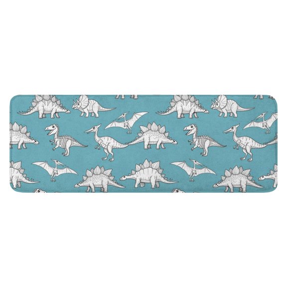 Blue Dinosaurs Skeletons Pterosaurs Pattern Kitchen Rug Mat,Kitchen Runner Rugs Non Skid Washable,Decorative Kitchen Floor Mats for Kitchen,Sink,Laundry,17"x47.2"