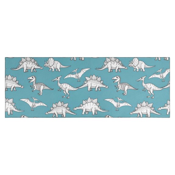 Blue Dinosaurs Skeletons Pterosaurs Pattern Kitchen Rug Mat,Kitchen Runner Rugs Non Skid Washable,Decorative Kitchen Floor Mats for Kitchen,Sink,Laundry,17"X47"