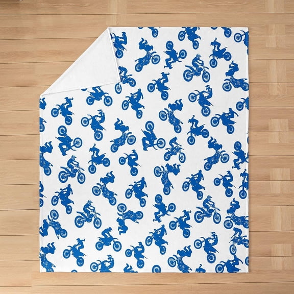 Blue Dirt Bike Fleece Throw Blanket for Motorcycle Lovers