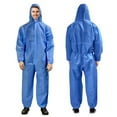 thumbnail image 1 of Disposable Coveralls for Men and Women, XX-Large. Pack of 25 Blue Hazmat Suit Costume. Water-Resistant SMS Polypropylene Painters Suit with Hood, Elastic Cuffs and Ankles, Front Zipper, 1 of 9