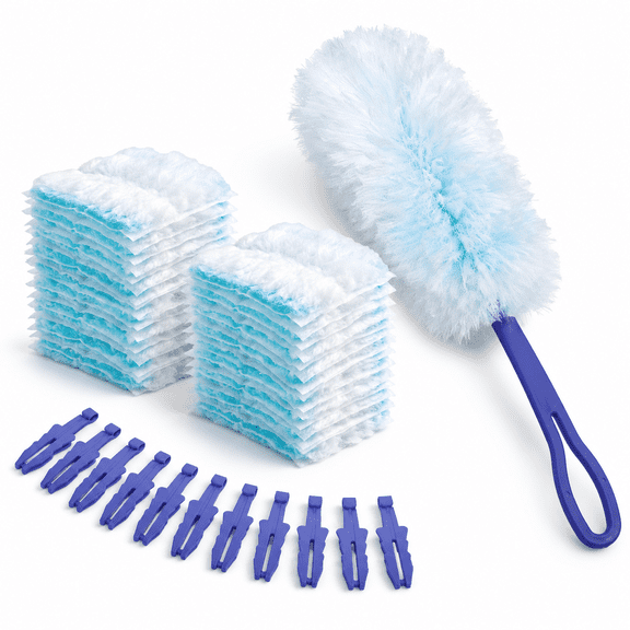 Blue Disposable Duster Refills with 20 Replacement Handles, 100 Pack