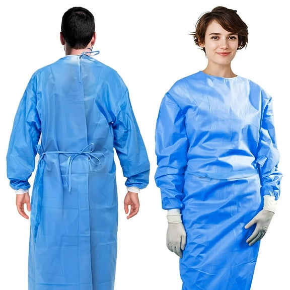 Blue Disposable Isolation Gowns, Polypropylene 50 GSM with Knit Cuffs, 10 Count, Large