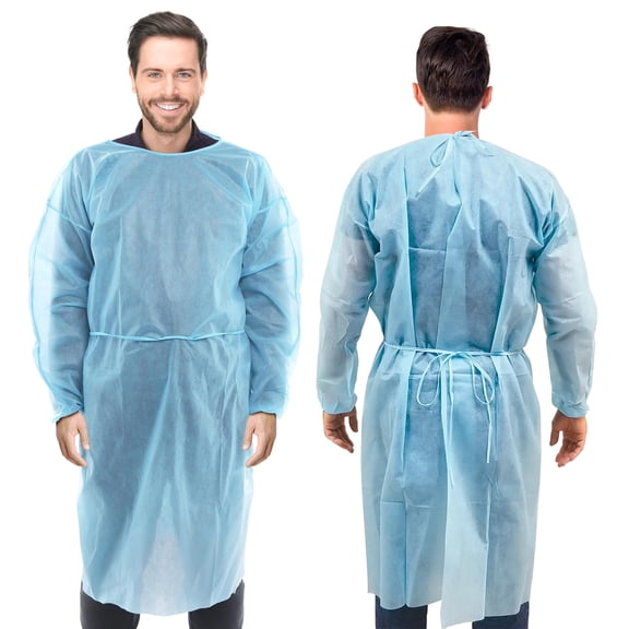 Blue Disposable Isolation Gowns, 45 GSM Polypropylene, 5 Count, X-Large