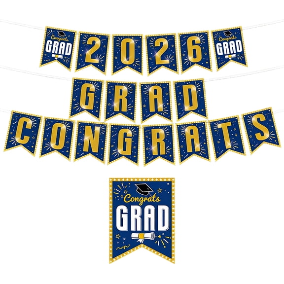 Blue Disposable Plates, Party Paper Plates, Graduation Party Supplies, Congrats Grad Banner, 1 Set