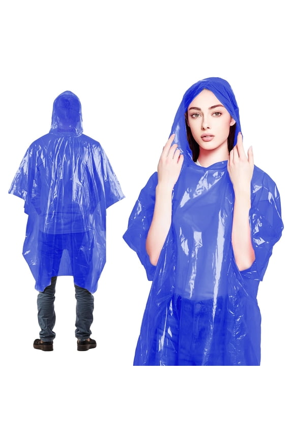 Blue Emergency Rain Ponchos, Hooded Individually Wrapped, 200 Count, 0.02 mm