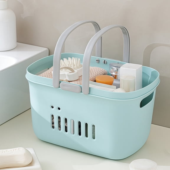 Blue Divided Bathtub Basket Organizer for Efficient Bath Time Storage