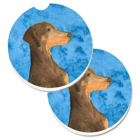 Blue Doberman Set of 2 Cup Holder Car Coaster