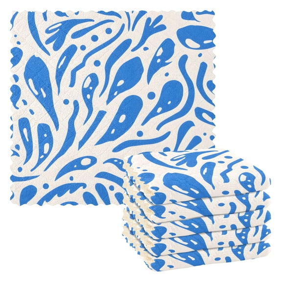 Blue Doddle Graffiti Dish Cloths Dish Towels Cleaning Cloths Quick Drying Reusable 11" x 11" Set of 6