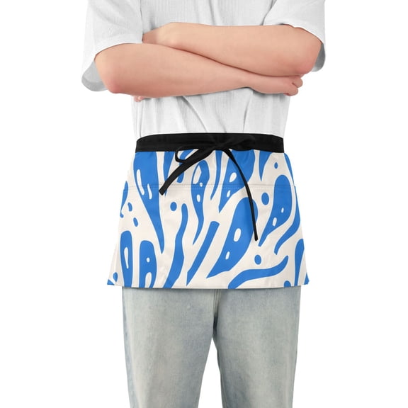 Blue Doddle Graffiti Short Server Apron with 3 Pockets for Unisex Chef Gardening