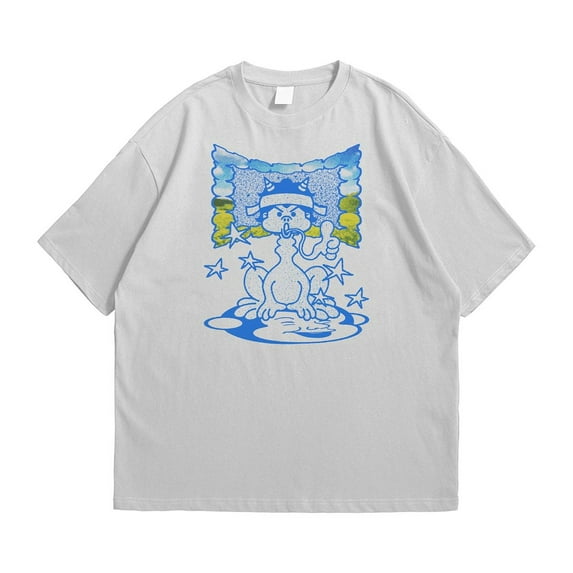 Blue Dog Art Graphic Tee, Creative Cartoon-Style Pet Illustration Shirt ...