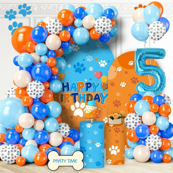 Blue Dog Balloons Arch Garland Kit, KKS15th Birthday Party Decorations, DIY Blue Orange Nude White Dog Paw Print Balloons for Boys Girls Baby Shower Party Supplies